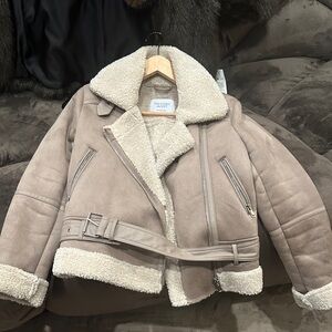 Stradivarius Taupe Teddy Jacket with Cream Accent